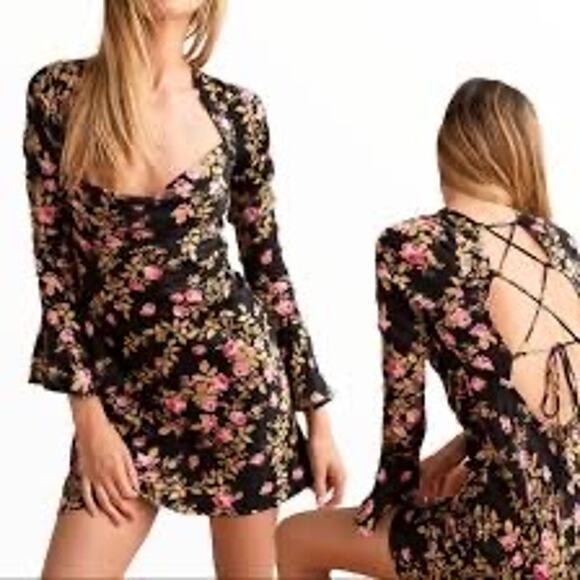 Free People Lone Star Bias Dress in Black Combo Size 0 - Picture 1 of 10